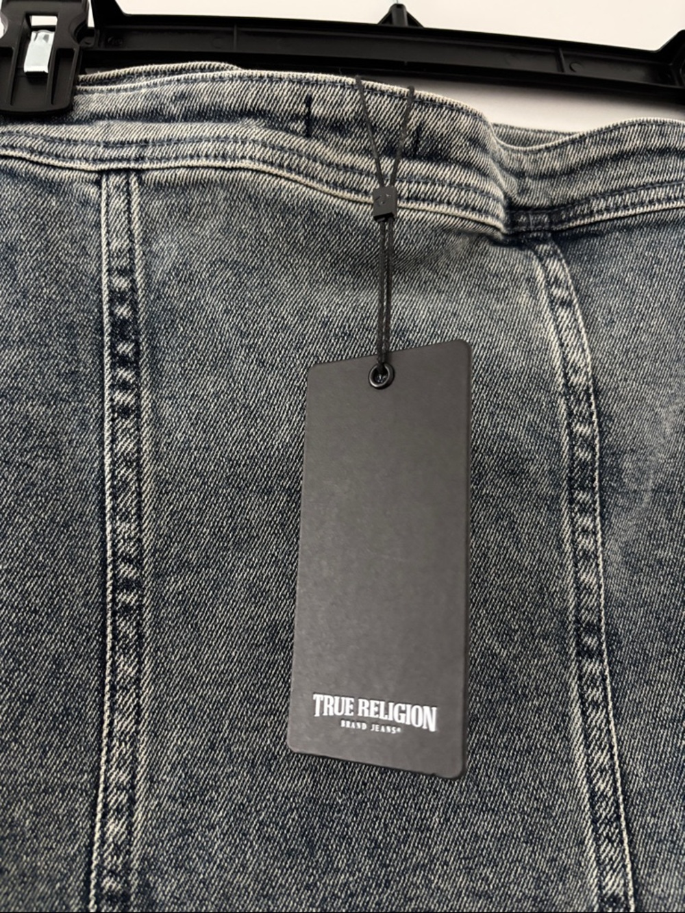 True Religion Strapless Button-Front Grey Denim Mini Dress - Picture 4 of 4